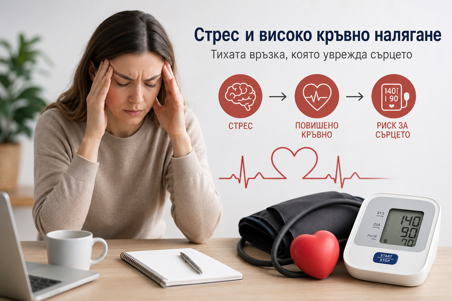 Стрес и високо кръвно налягане – тихият механизъм, който уврежда сърцето